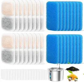 16 Sets Cat Water Fountain Filter Compatible with oneisall 67oz/2L Stainless Steel Cat Water Fountain, Activated Carbon Ion Resin Food Grade PP Cotton, Fresh and Clean