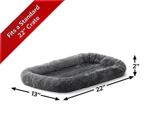 22L-Inch Gray Dog Bed or Cat Bed w/ Comfortable Bolster | Ideal for XS Dog Breeds & Fits a 22-Inch Dog Crate | Easy Maintenance Machine Wash & Dry | 1-Year Warranty