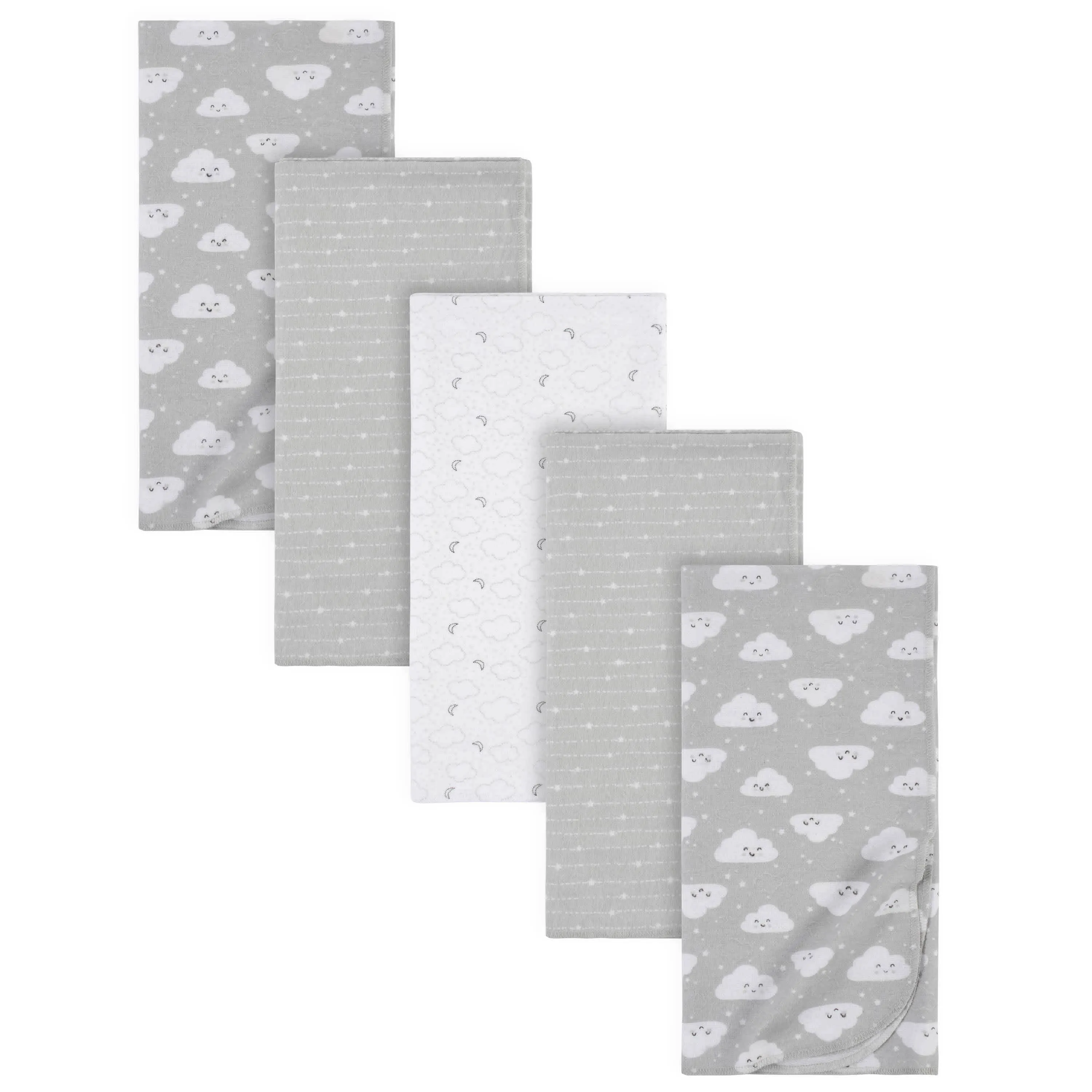 5-Pack Baby Neutral Clouds Flannel Receiving Blankets