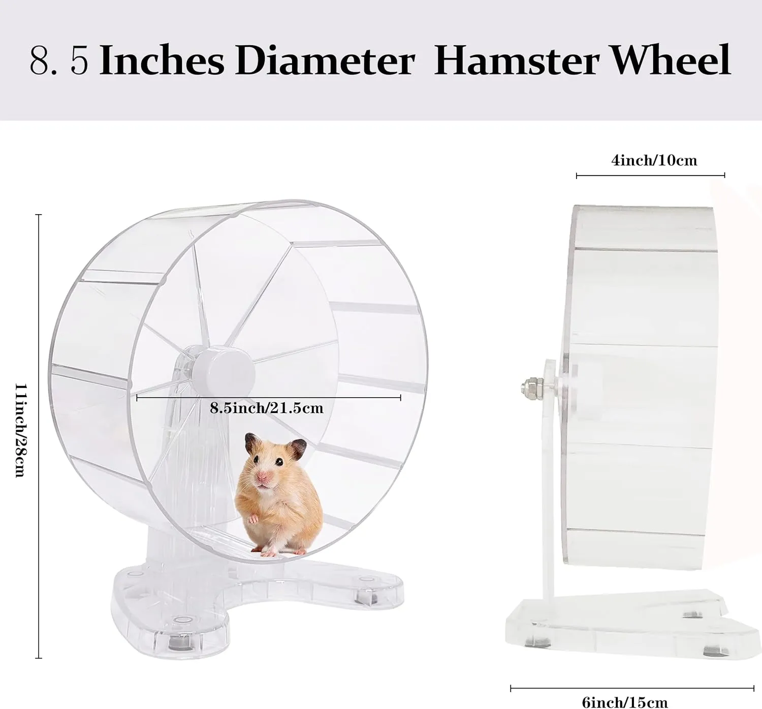 8.5" Super Silent Hamster Wheel for Hamster Exercise Wheel for Gerbil, Syrian & Dwarf, Chinchilla and More Small Animal Hamster Running Wheels with Stable Stand, Clear