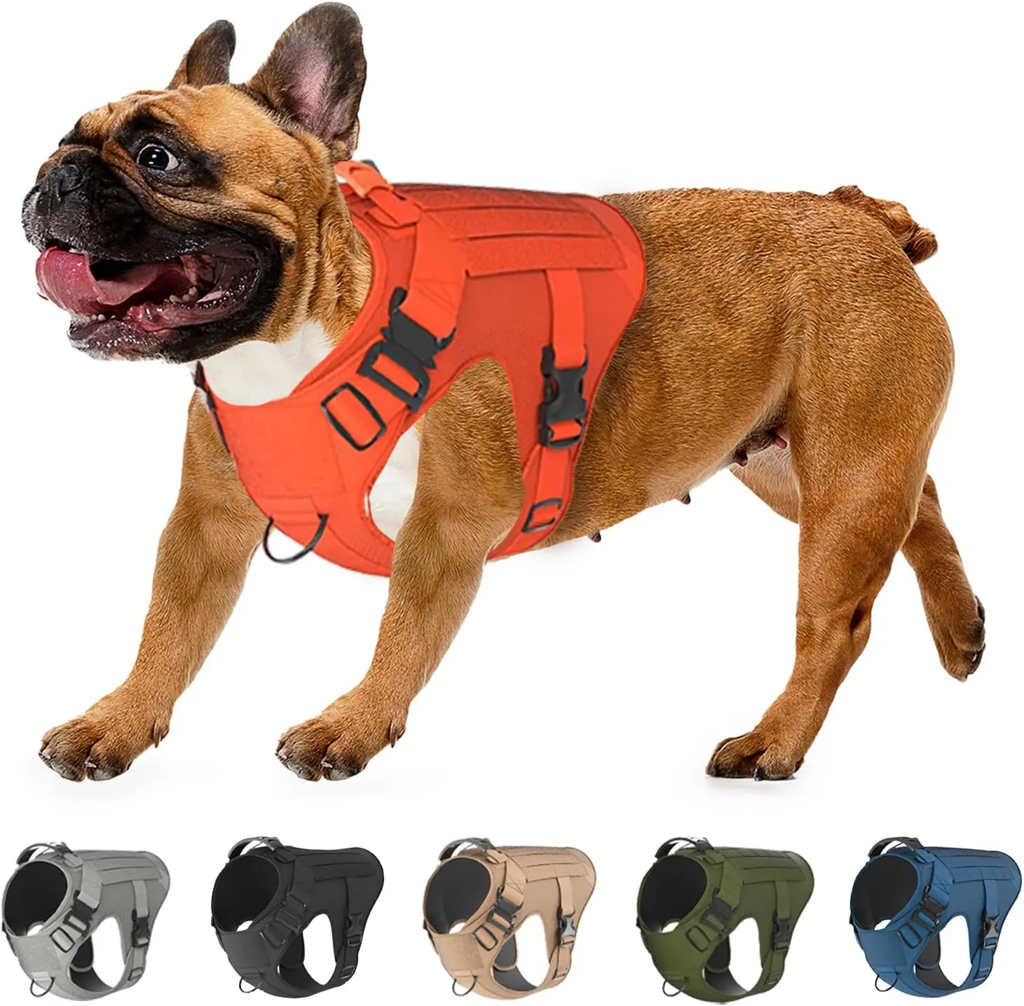 Adjustable Tactical Dog Harness & Leash Set - No-Pull MOLLE Vest with Handle, Front Leash Clip, Hook & Patch - Perfect for Small to Large Dogs (S: Neck 14"-18", Chest 22"-27"), Safety Orange