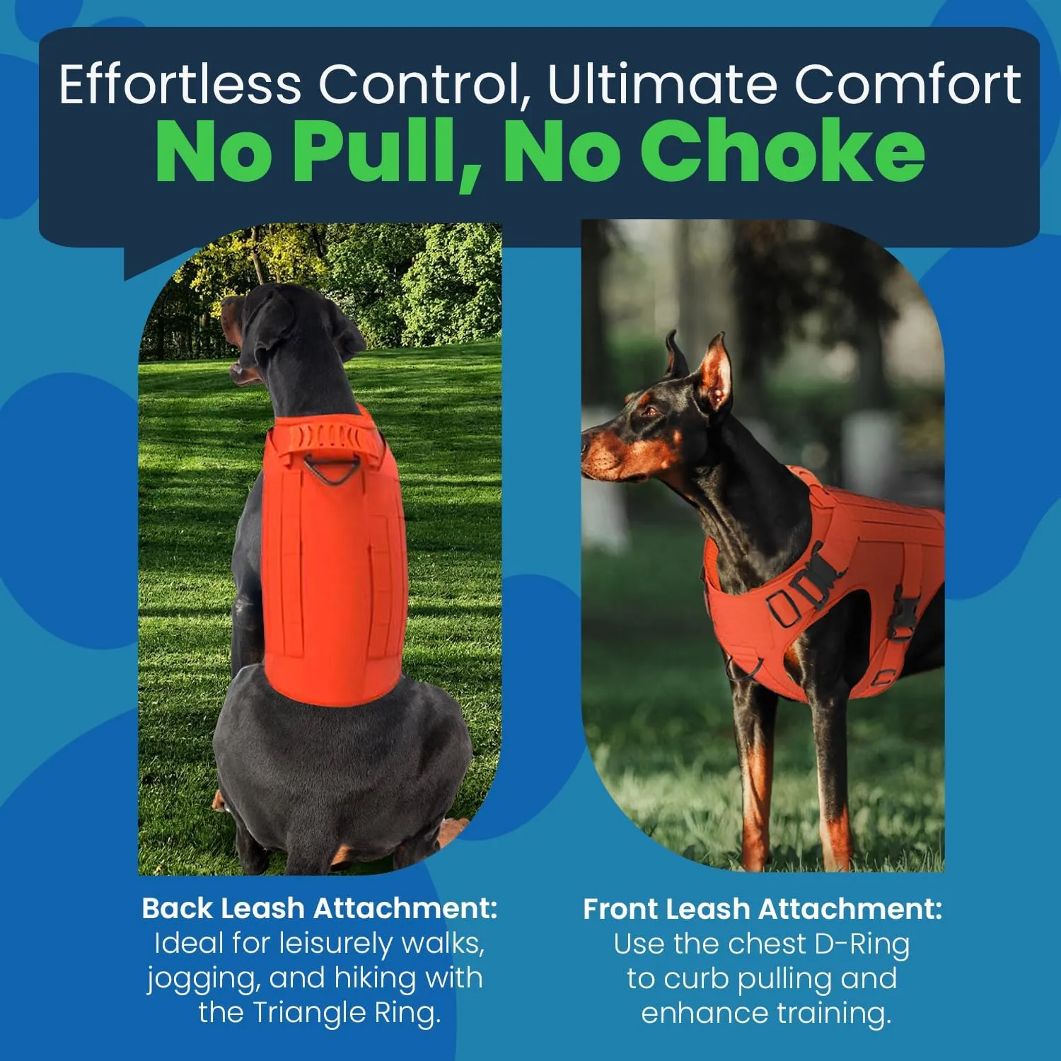 Adjustable Tactical Dog Harness & Leash Set - No-Pull MOLLE Vest with Handle, Front Leash Clip, Hook & Patch - Perfect for Small to Large Dogs (S: Neck 14"-18", Chest 22"-27"), Safety Orange