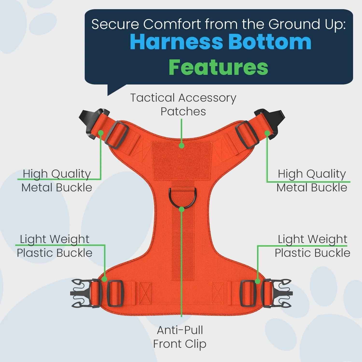 Adjustable Tactical Dog Harness & Leash Set - No-Pull MOLLE Vest with Handle, Front Leash Clip, Hook & Patch - Perfect for Small to Large Dogs (S: Neck 14"-18", Chest 22"-27"), Safety Orange