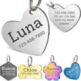 Anavia Personalized Pet ID Tags, Stainless Steel Glossy Laser Engraved Dog Cat Collar Name Tags, Multiple Colors Shapes Sizes (Tilted Heart, Small)
