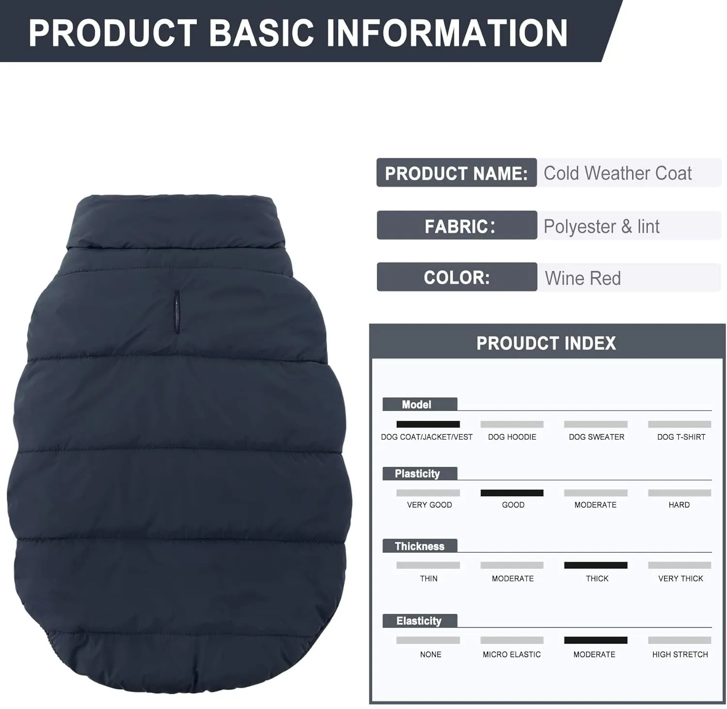 ASENKU Windproof Winter Coat - Waterproof Jacket, Warm Vest for Cold Weather - Pet Apparel With 2 Layers Fleece Lined for Small Medium Large Dogs (XS, Blue)