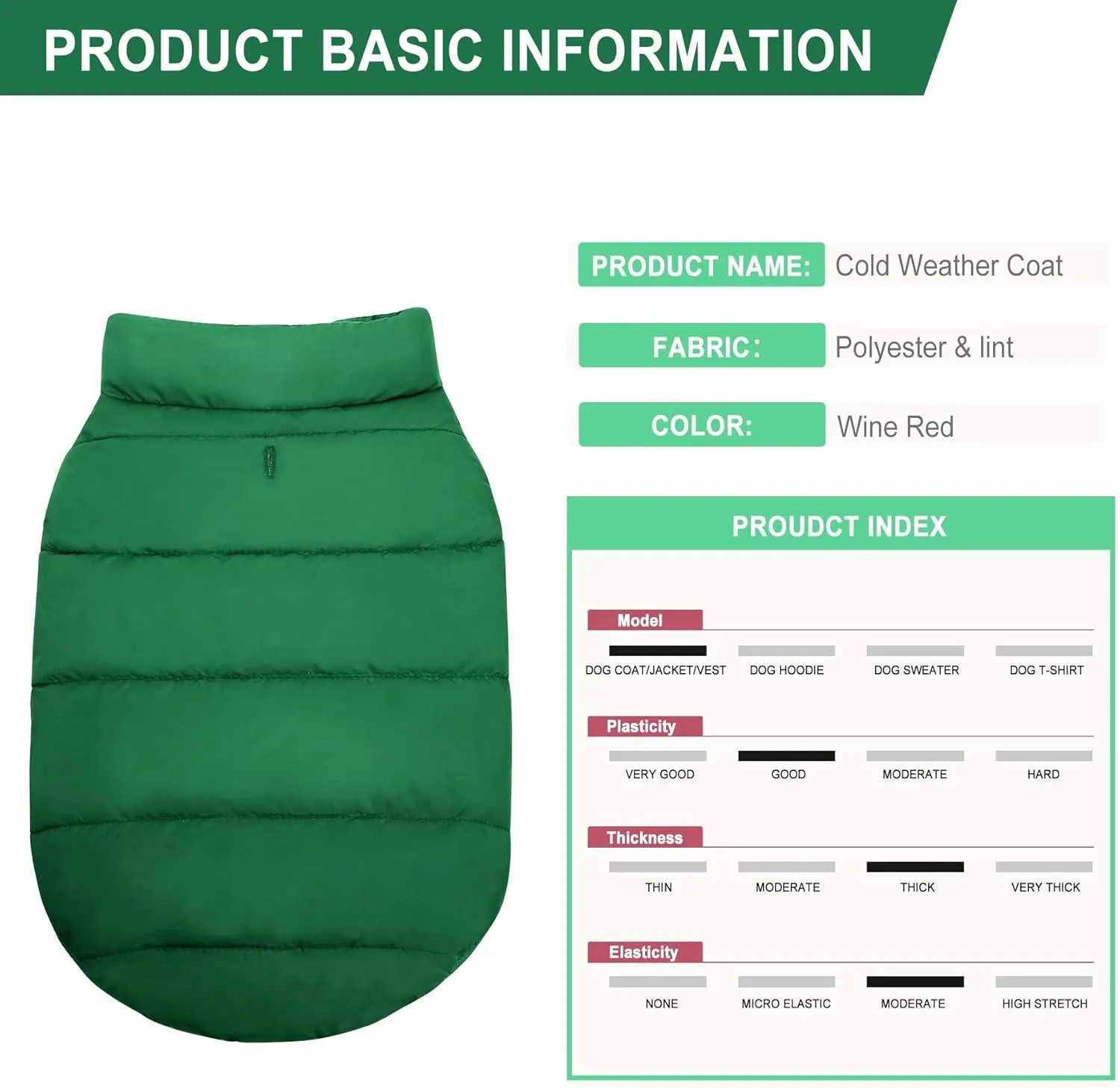 ASENKU Windproof Winter Coat - Waterproof Jacket, Warm Vest for Dogs, Cold Weather Pet Apparel With 2 Layers Fleece Lined for Small Medium Large Dogs (XS, Green)