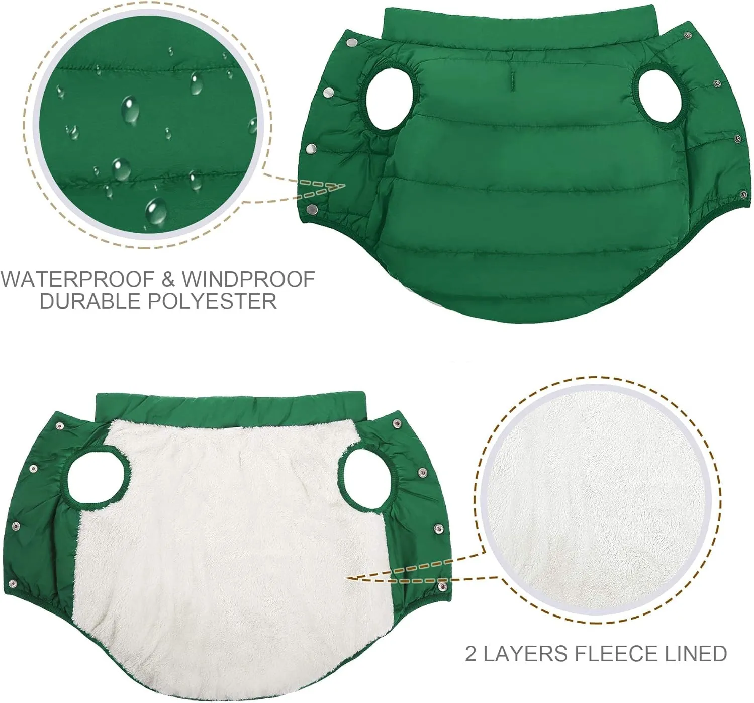 ASENKU Windproof Winter Coat - Waterproof Jacket, Warm Vest for Dogs, Cold Weather Pet Apparel With 2 Layers Fleece Lined for Small Medium Large Dogs (XS, Green)