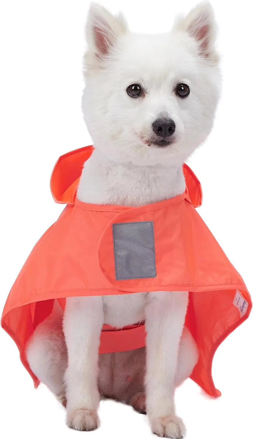 Blueberry Pet 4 Colors 12" Lightweight Packable Hooded Dog Rain Poncho with 3M Reflective Safety Tapes in Bright Orange, Pack of 1 Outdoor Rain Jacket for Dogs