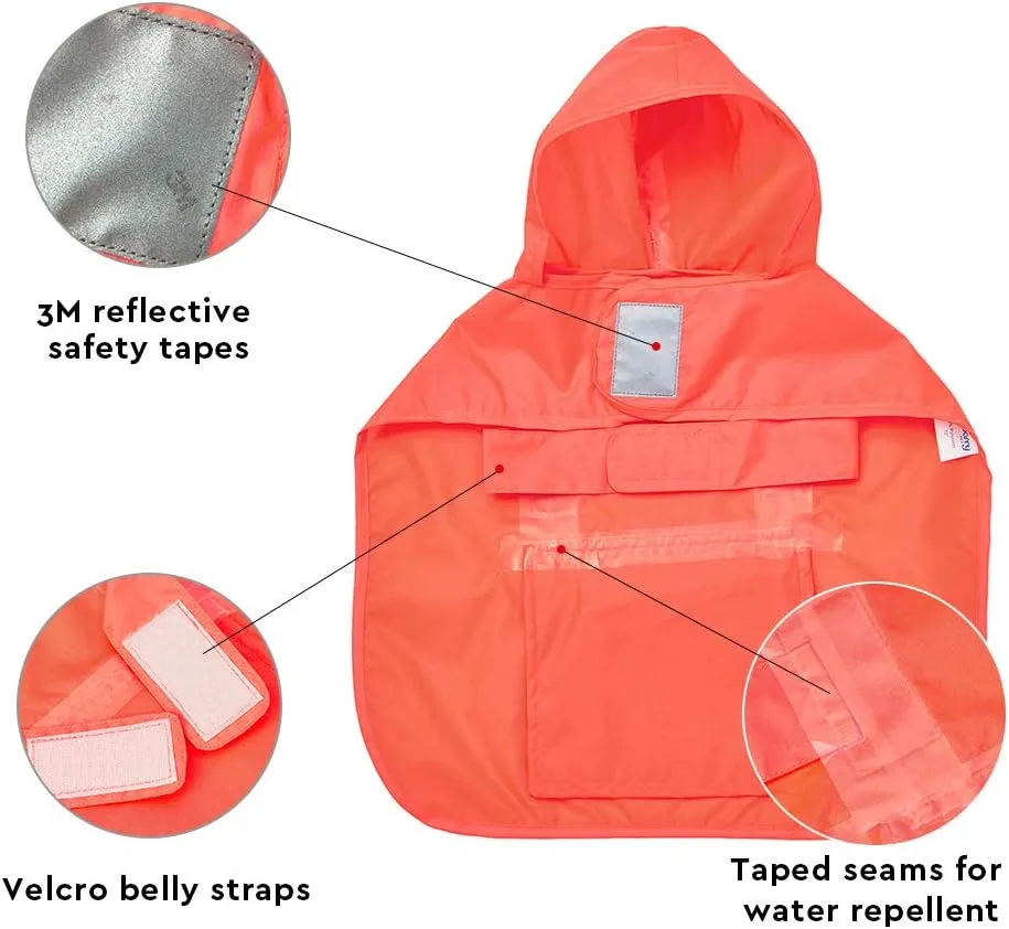 Blueberry Pet 4 Colors 12" Lightweight Packable Hooded Dog Rain Poncho with 3M Reflective Safety Tapes in Bright Orange, Pack of 1 Outdoor Rain Jacket for Dogs