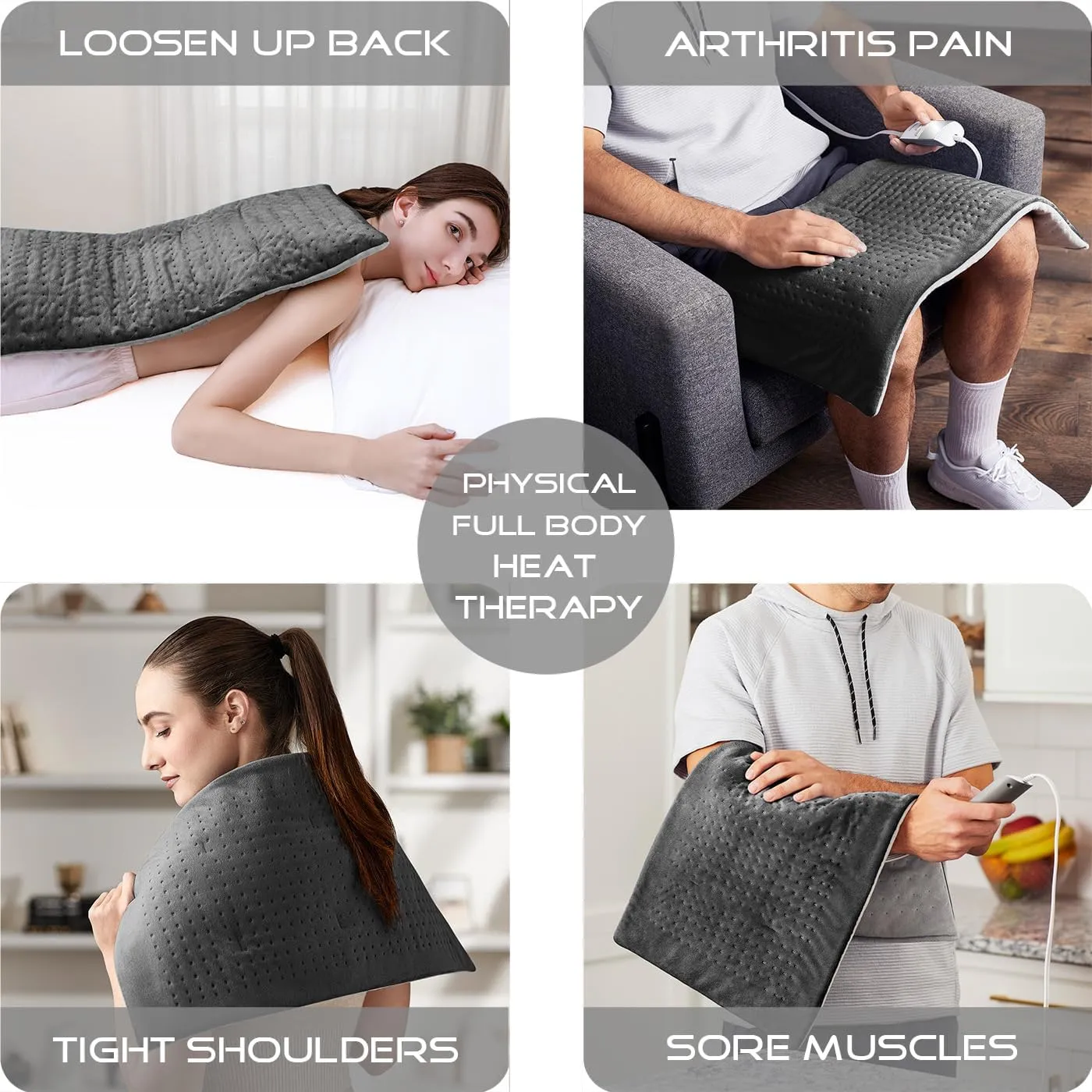 Boncare Large Heating Pad for Back Pain Relief and Cramps with Auto Shut Off & 4 Temperature Settings, Fast Heat up Instant Comfort and Ultra Soft Velvet Plush Machine Washable (Gray, 12"x24")