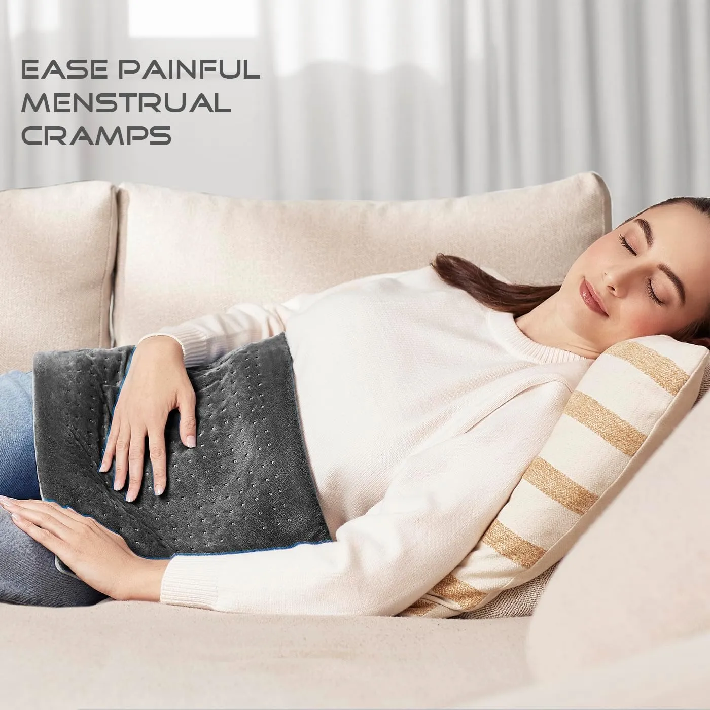 Boncare Large Heating Pad for Back Pain Relief and Cramps with Auto Shut Off & 4 Temperature Settings, Fast Heat up Instant Comfort and Ultra Soft Velvet Plush Machine Washable (Gray, 12"x24")