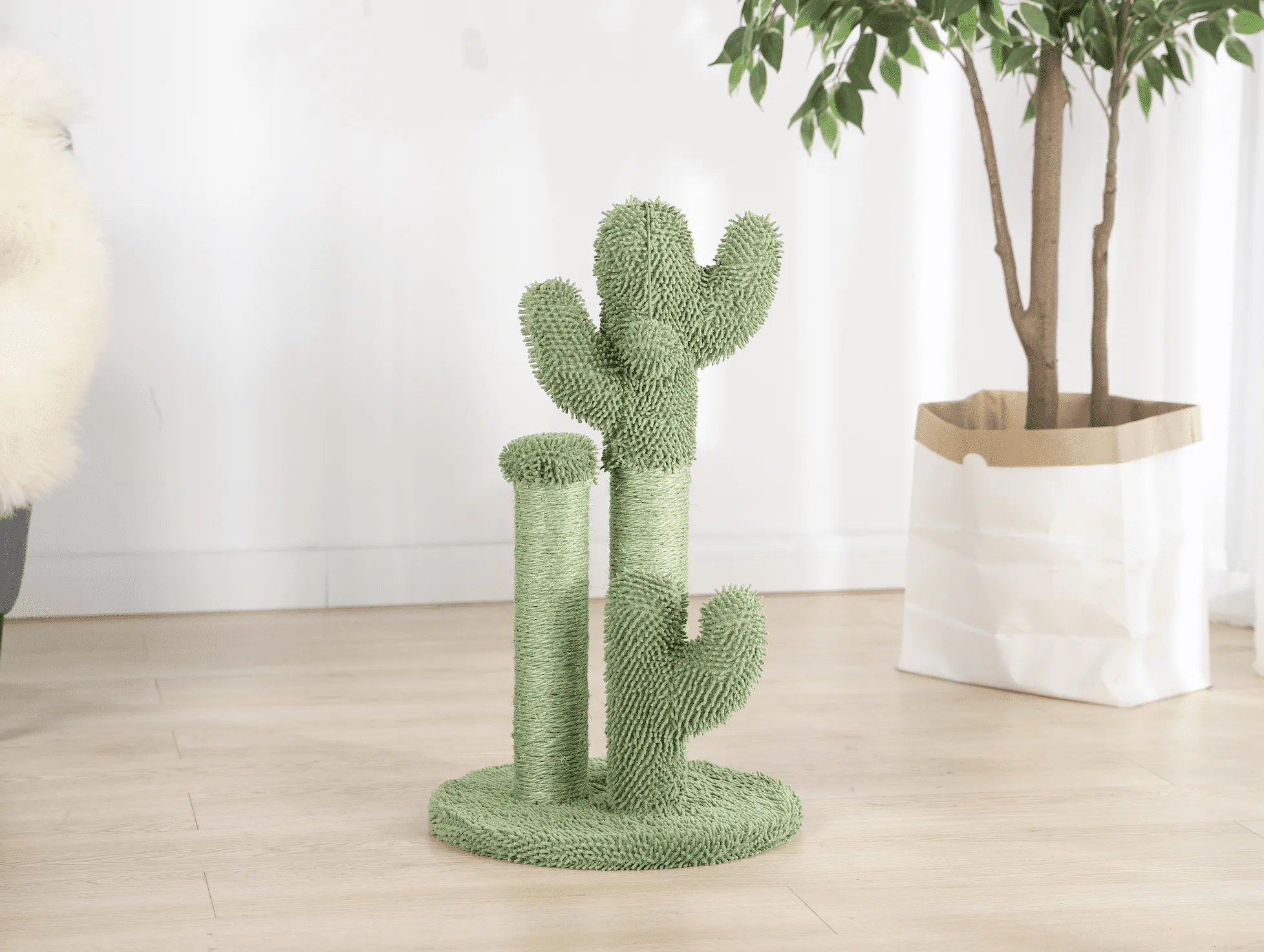 Cactus 3-Arm Chenille, Sisal & Jute Cat Scratching Post with Cat Toy