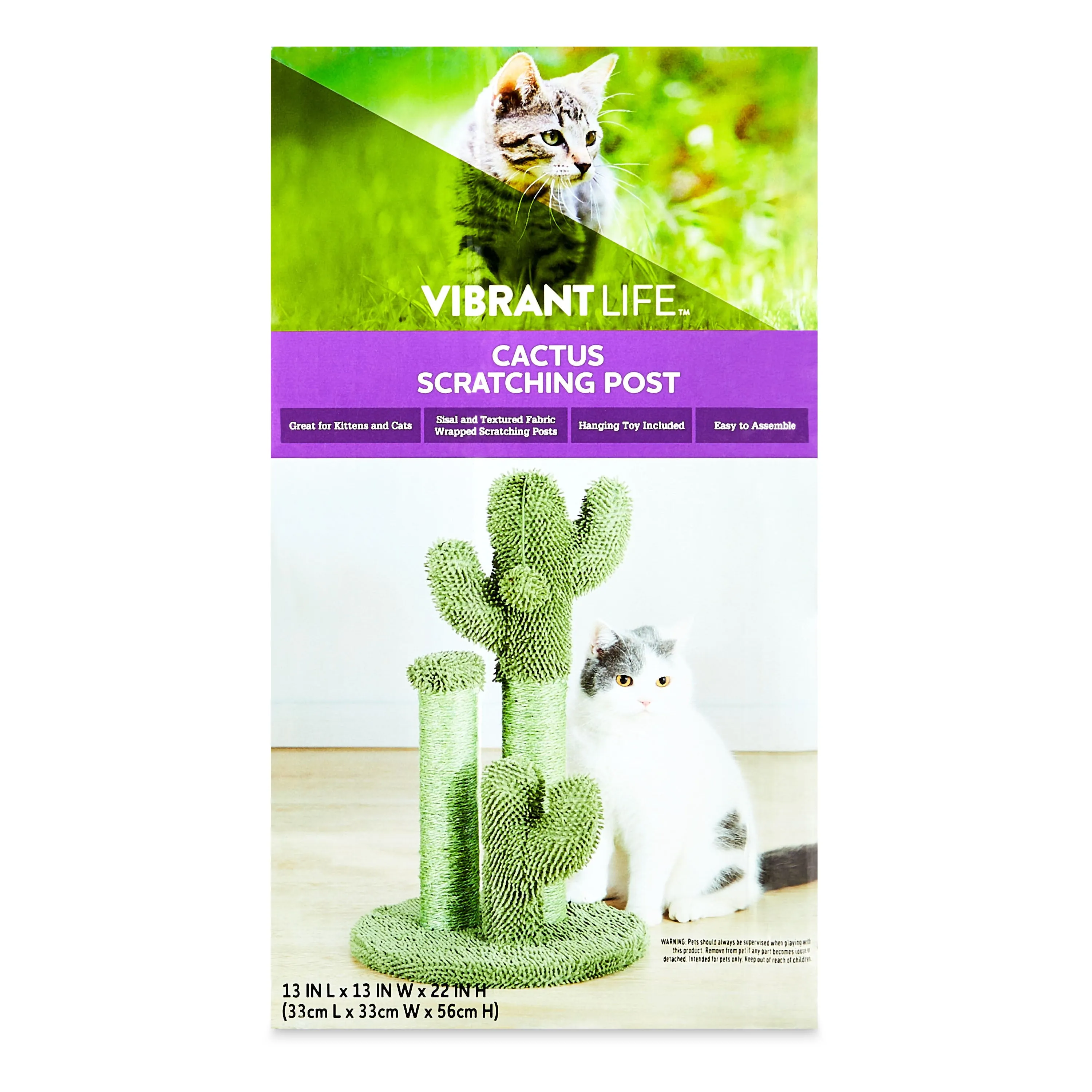 Cactus 3-Arm Chenille, Sisal & Jute Cat Scratching Post with Cat Toy