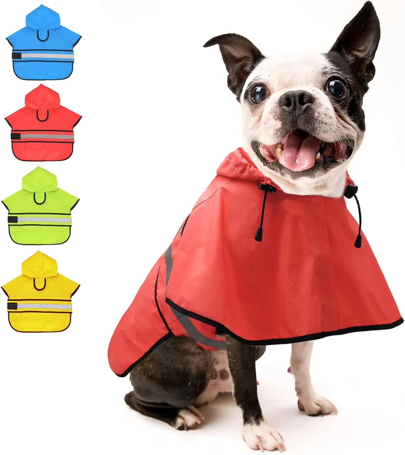 Candofly Dog Raincoat Hooded Poncho - Adjustable Waterproof Dog Rain Jacket Lightweight Reflective Dog Rain Coat Pet Slicker for Small Medium Large Dogs (Small, Bright Red)