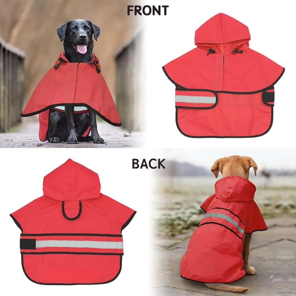 Candofly Dog Raincoat Hooded Poncho - Adjustable Waterproof Dog Rain Jacket Lightweight Reflective Dog Rain Coat Pet Slicker for Small Medium Large Dogs (Small, Bright Red)