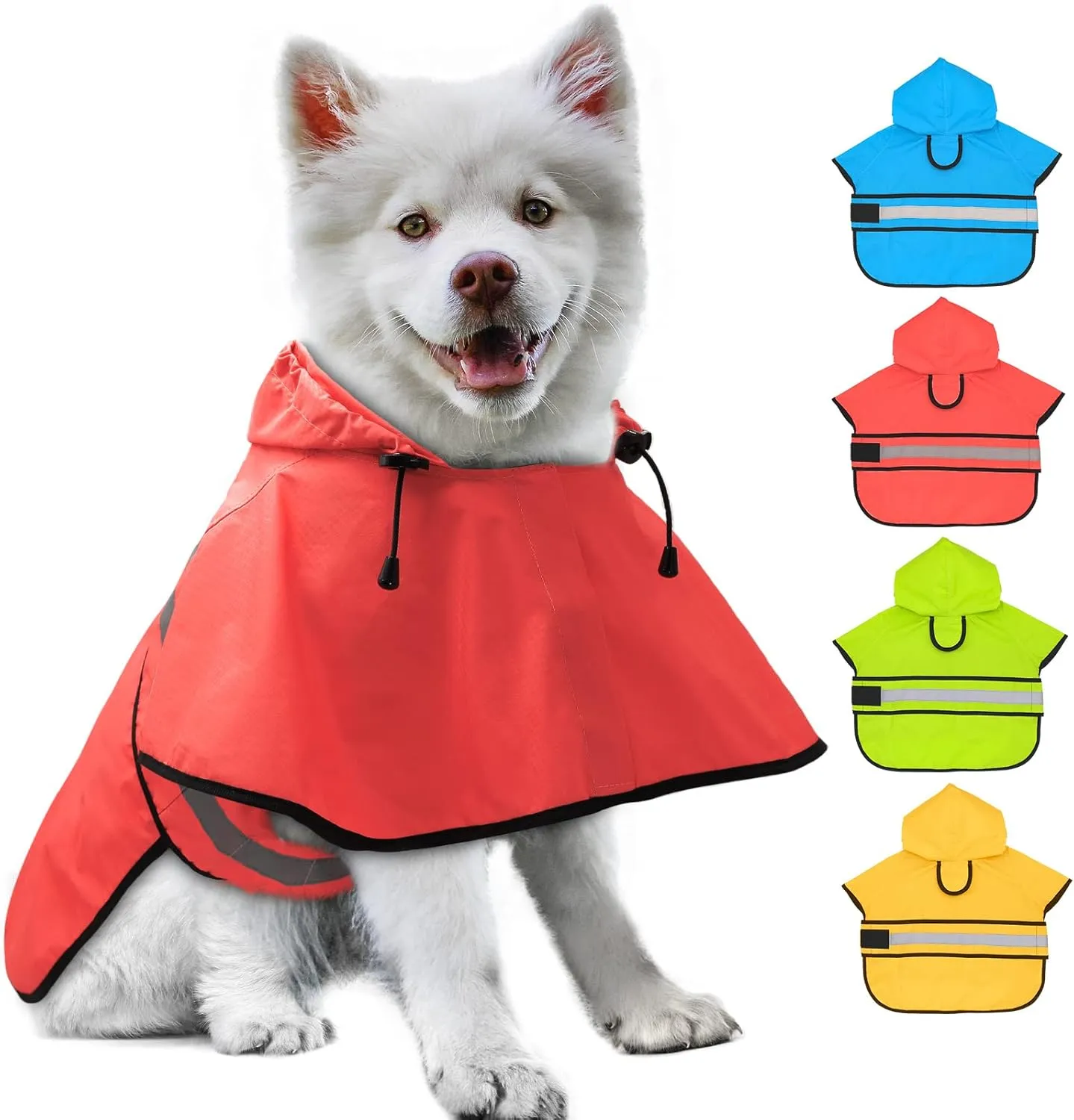 Candofly Dog Raincoat Hooded Poncho - Adjustable Waterproof Dog Rain Jacket Lightweight Reflective Dog Rain Coat Pet Slicker for Small Medium Large Dogs (Small, Bright Red)