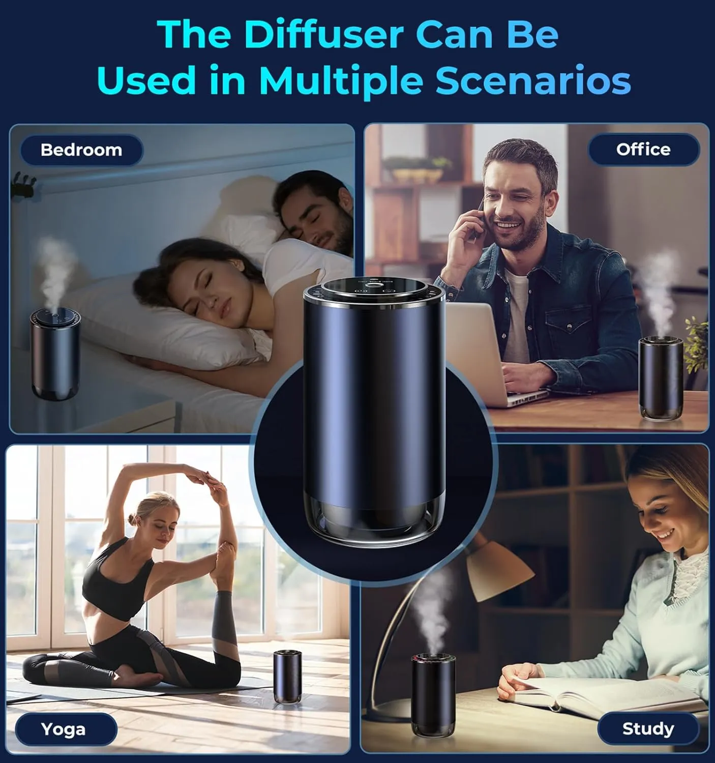 Car Diffuser Smart Air Freshener, Auto On/Off by AI Chip, Built-in Battery, Works Silently, Refill Oil Aroma with 120 Days Long-Lasting Scent, Auto Accessories for Men and Women-Tea, Black Matte