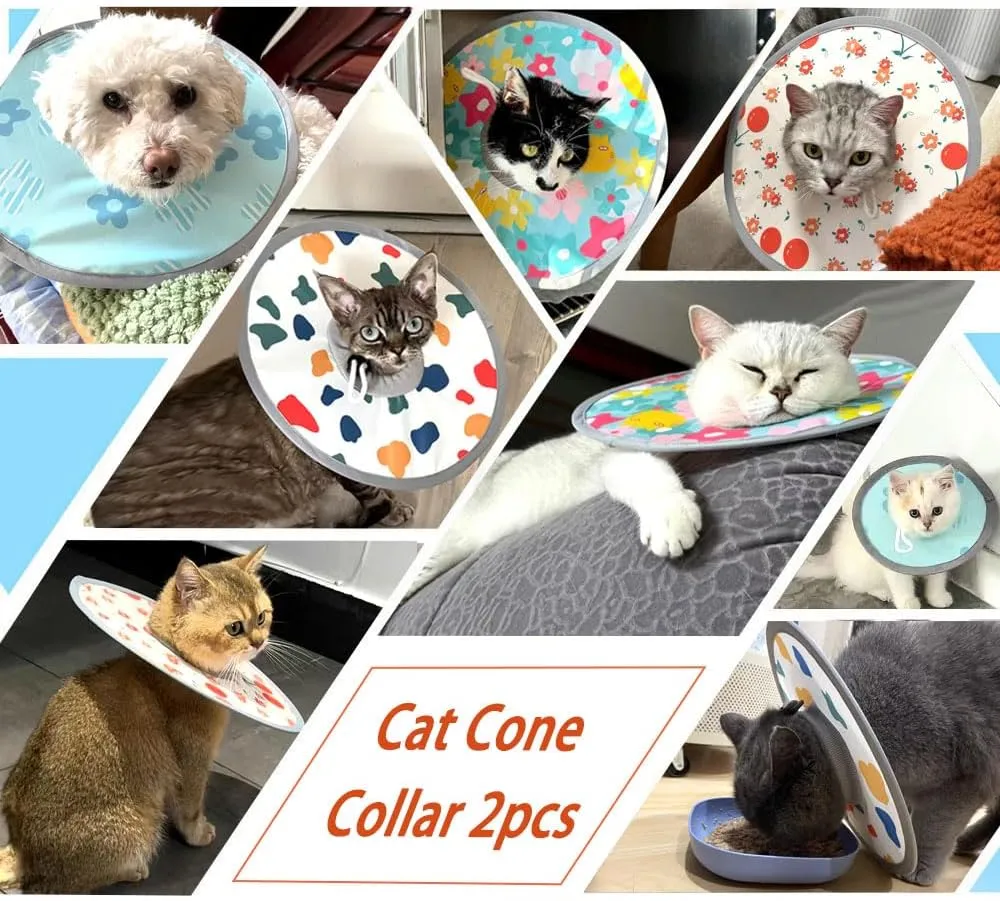 Cat Cone Collar 2pcs Adjustable Protective Collar for Pet Cat Recovery Collar Wound Healing (A-Milk, S M)