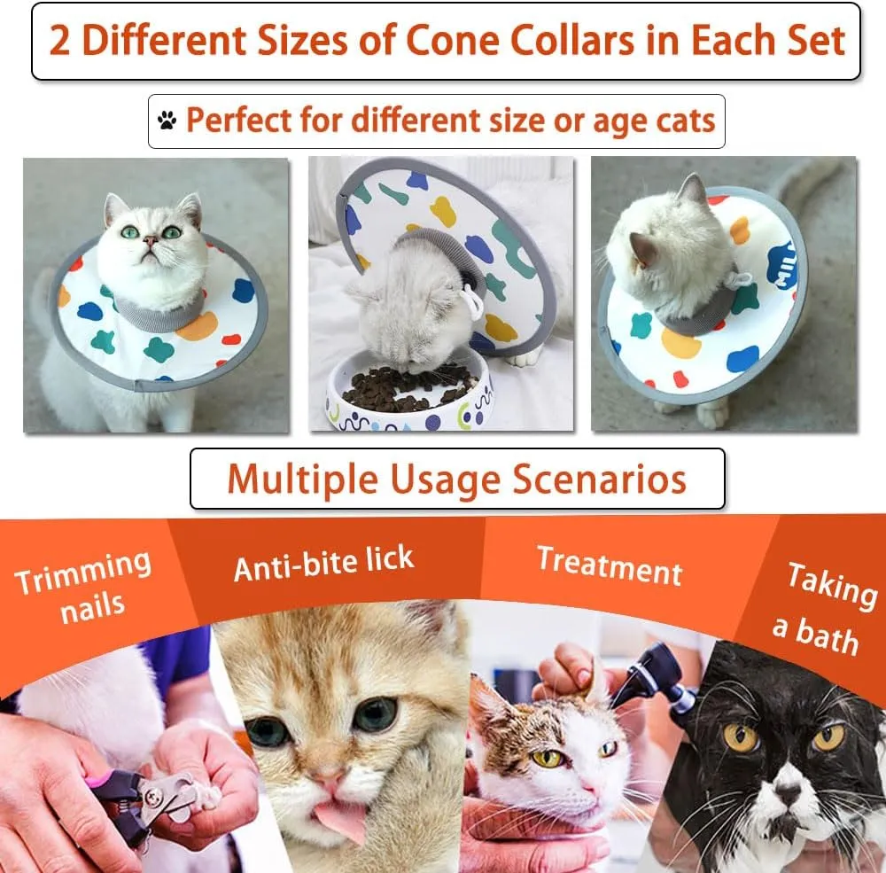 Cat Cone Collar 2pcs Adjustable Protective Collar for Pet Cat Recovery Collar Wound Healing (A-Milk, S M)