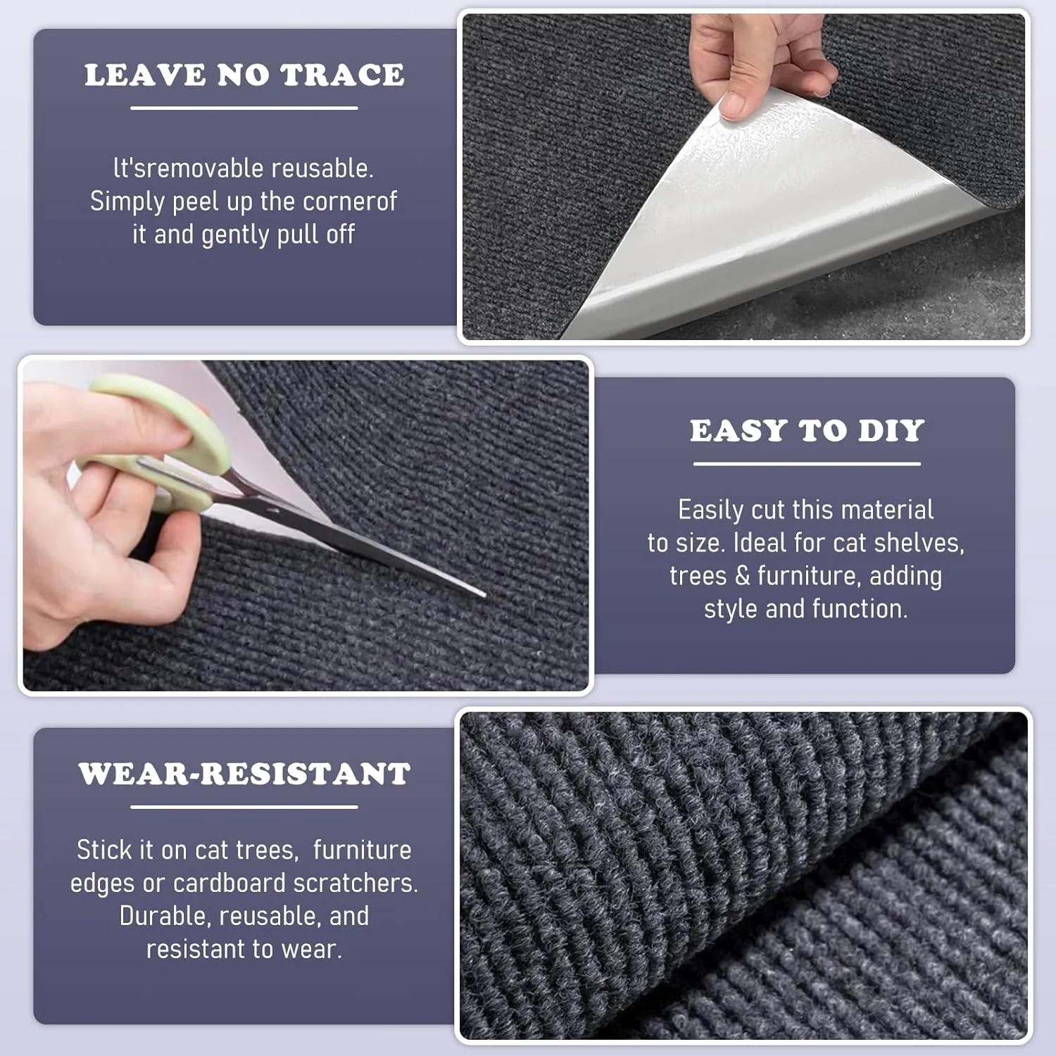 Cat Scratching Furniture Protector Self Adhesive Trimmable Protective Sofa Carpet Leather Furniture Pad Replacement for Cat Tree Shelves DIY Pet Scratch Protector (Light Grey, 15.7"x39.3")