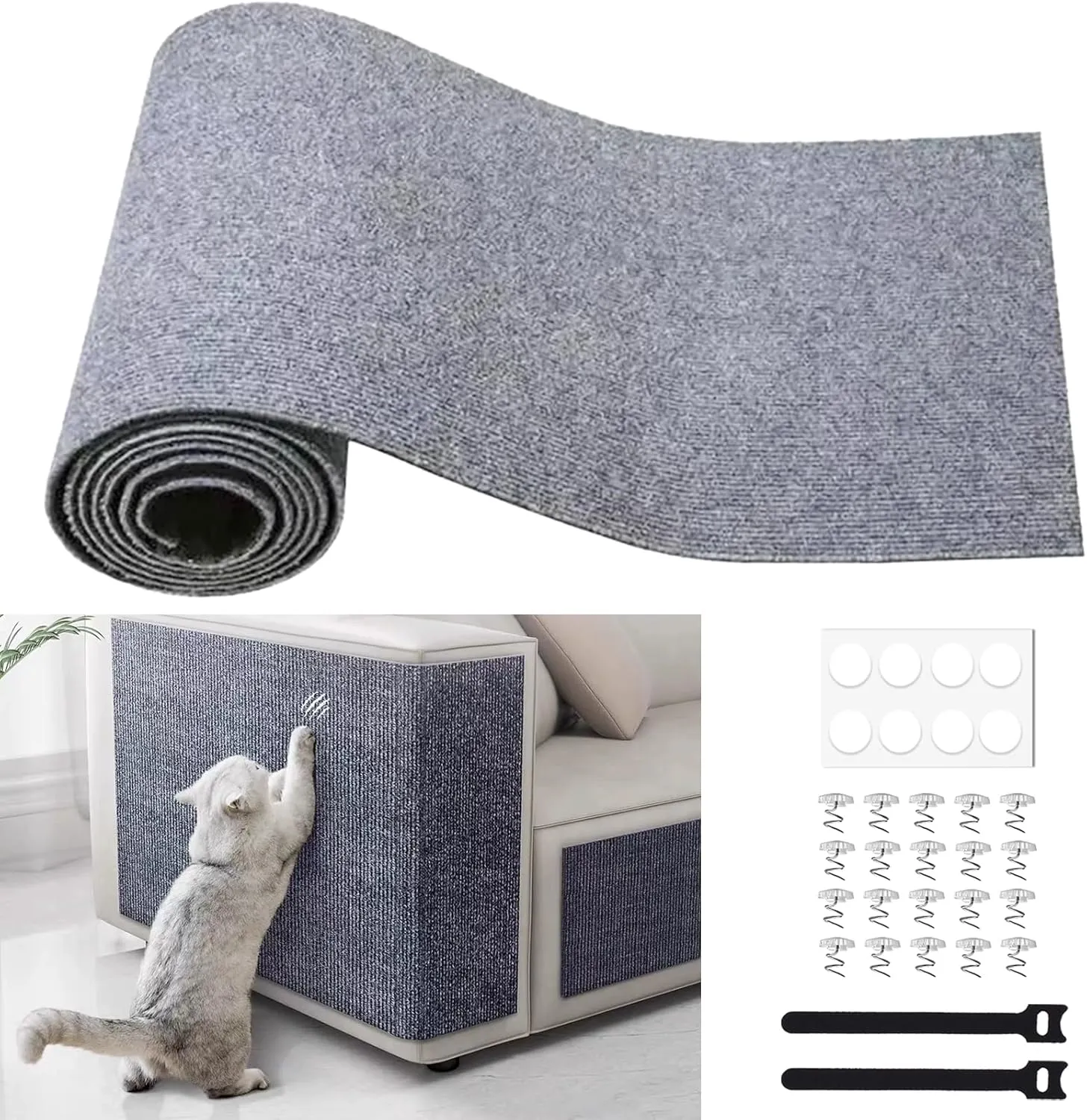 Cat Scratching Furniture Protector Self Adhesive Trimmable Protective Sofa Carpet Leather Furniture Pad Replacement for Cat Tree Shelves DIY Pet Scratch Protector (Light Grey, 15.7"x39.3")