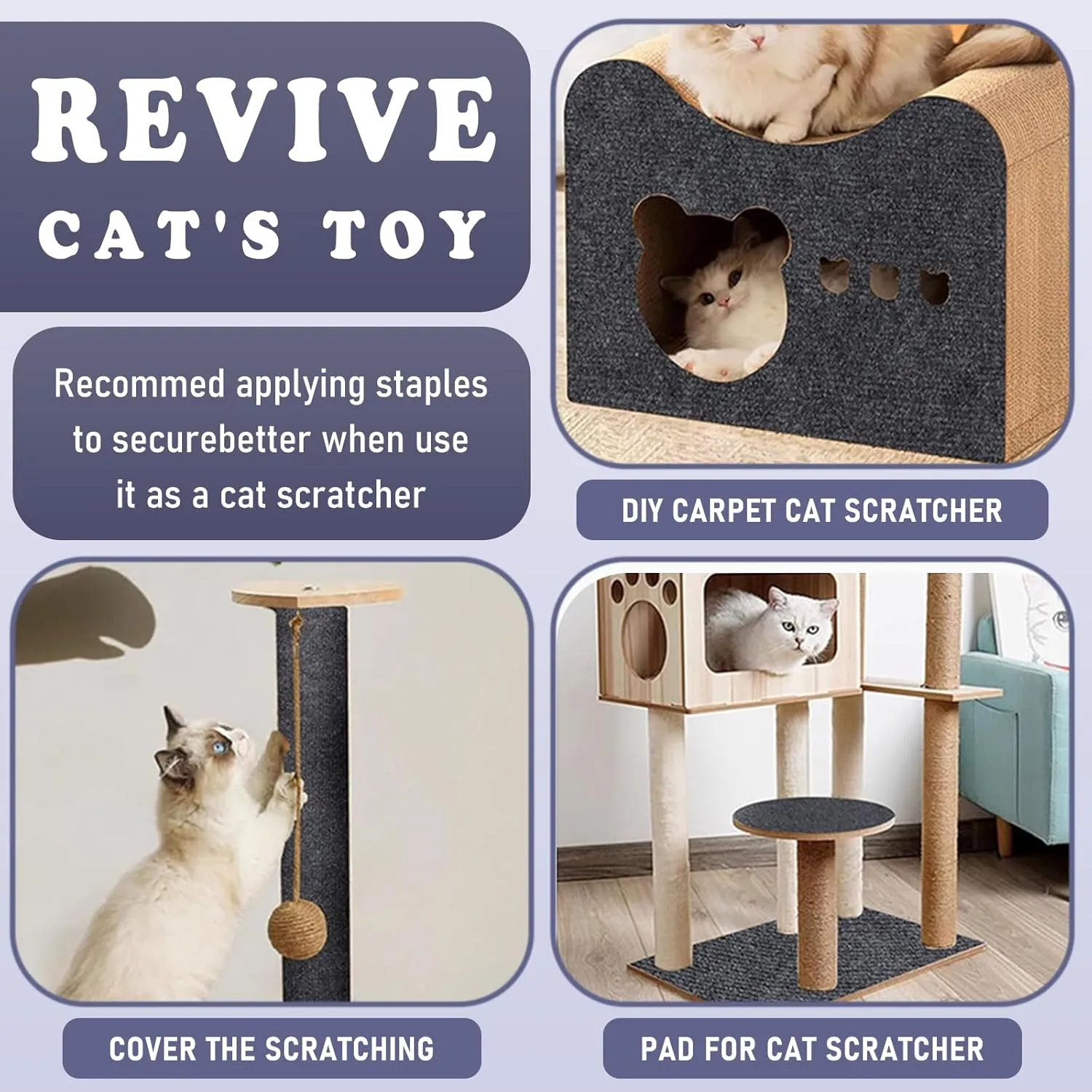 Cat Scratching Furniture Protector Self Adhesive Trimmable Protective Sofa Carpet Leather Furniture Pad Replacement for Cat Tree Shelves DIY Pet Scratch Protector (Light Grey, 15.7"x39.3")
