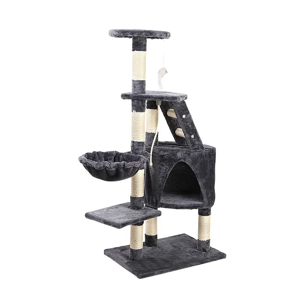 Cat Tree 120cm, Wood Multi-Level Scratching Post Tower Condo