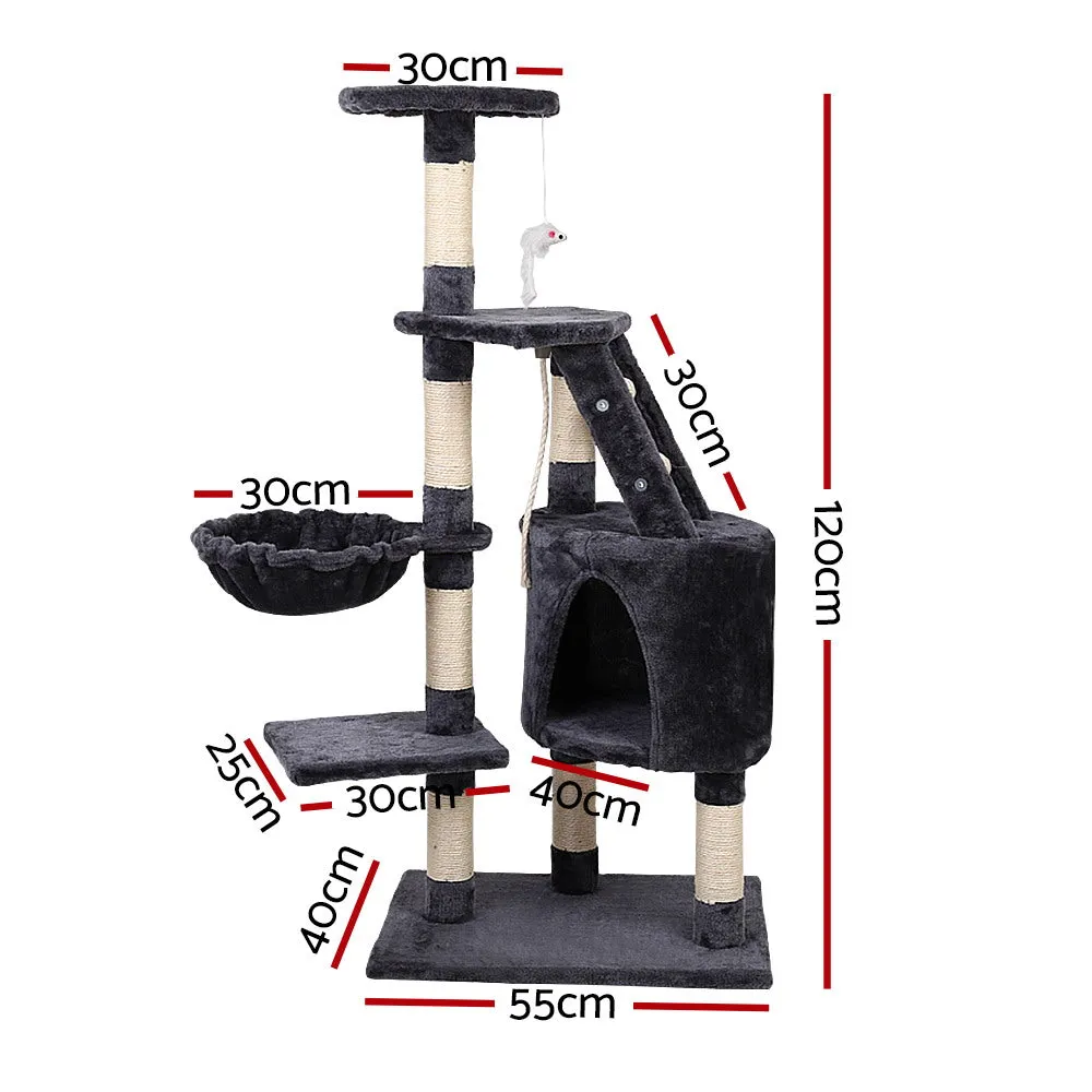 Cat Tree 120cm, Wood Multi-Level Scratching Post Tower Condo