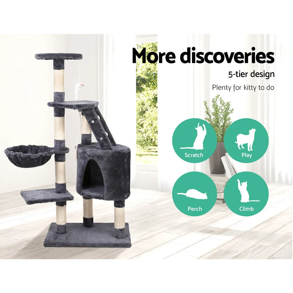 Cat Tree 120cm, Wood Multi-Level Scratching Post Tower Condo