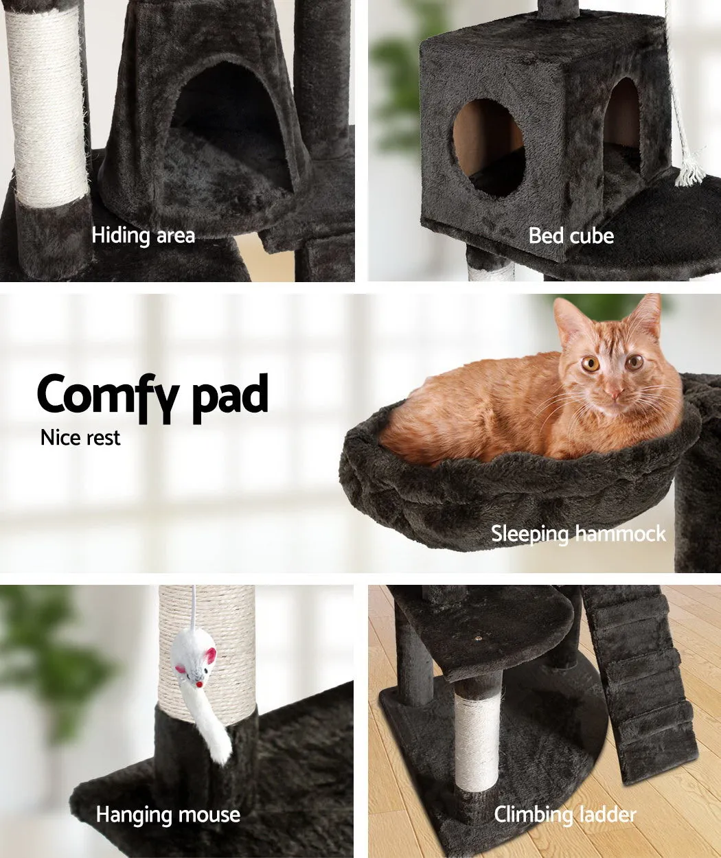 Cat Tree 193cm, Wood Scratching Post Tower Condo