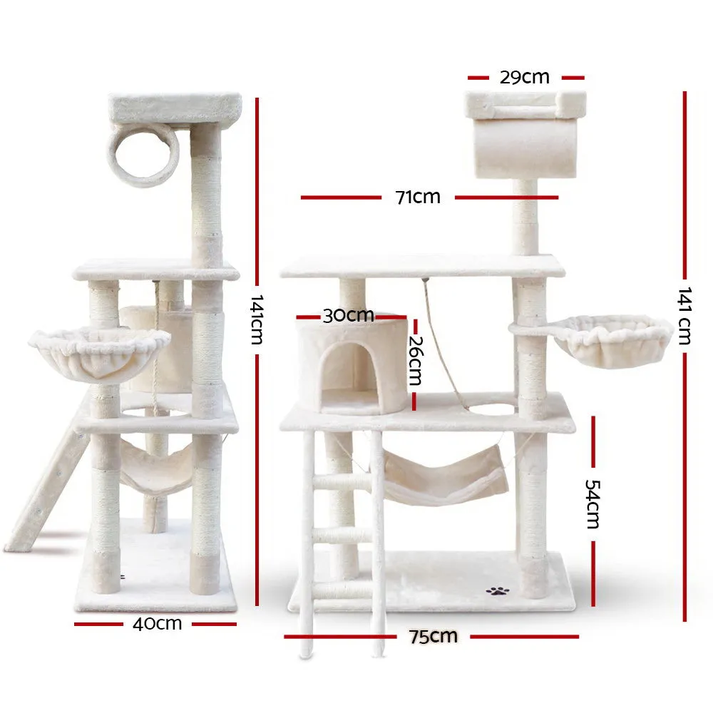Cat Tree Scratching Post 141cm Tower Condo House Furniture Wood - Beige