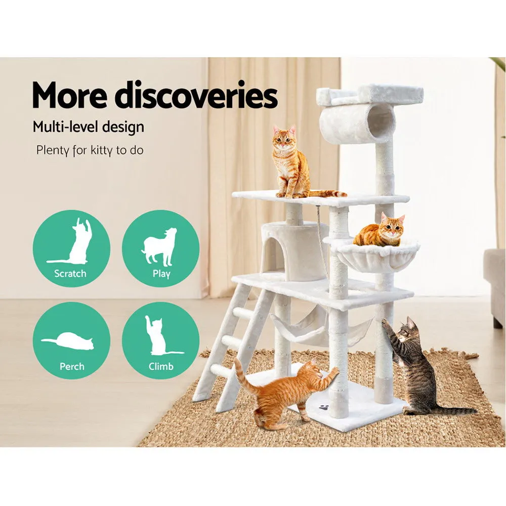 Cat Tree Scratching Post 141cm Tower Condo House Furniture Wood - Beige