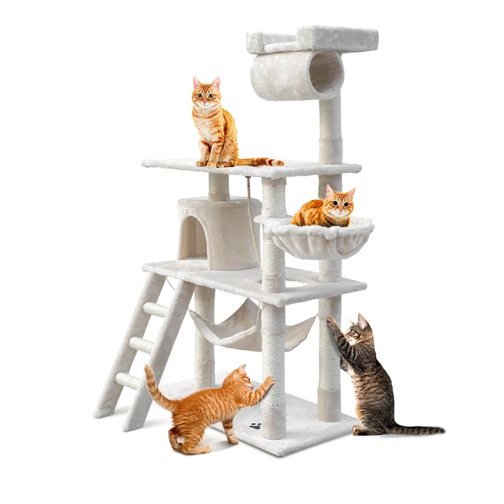 Cat Tree Scratching Post 141cm Tower Condo House Furniture Wood - Beige