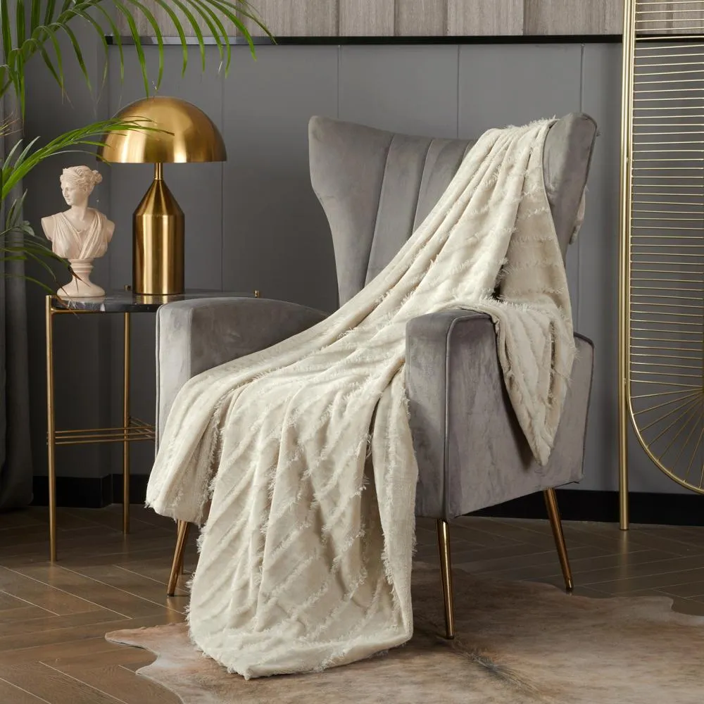 Chic Home Clapton Throw Blanket Clip Jacquard Flannel Micromink Backing Design - 50x60", Taupe