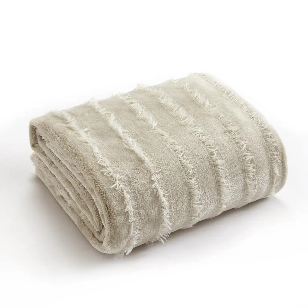 Chic Home Clapton Throw Blanket Clip Jacquard Flannel Micromink Backing Design - 50x60", Taupe