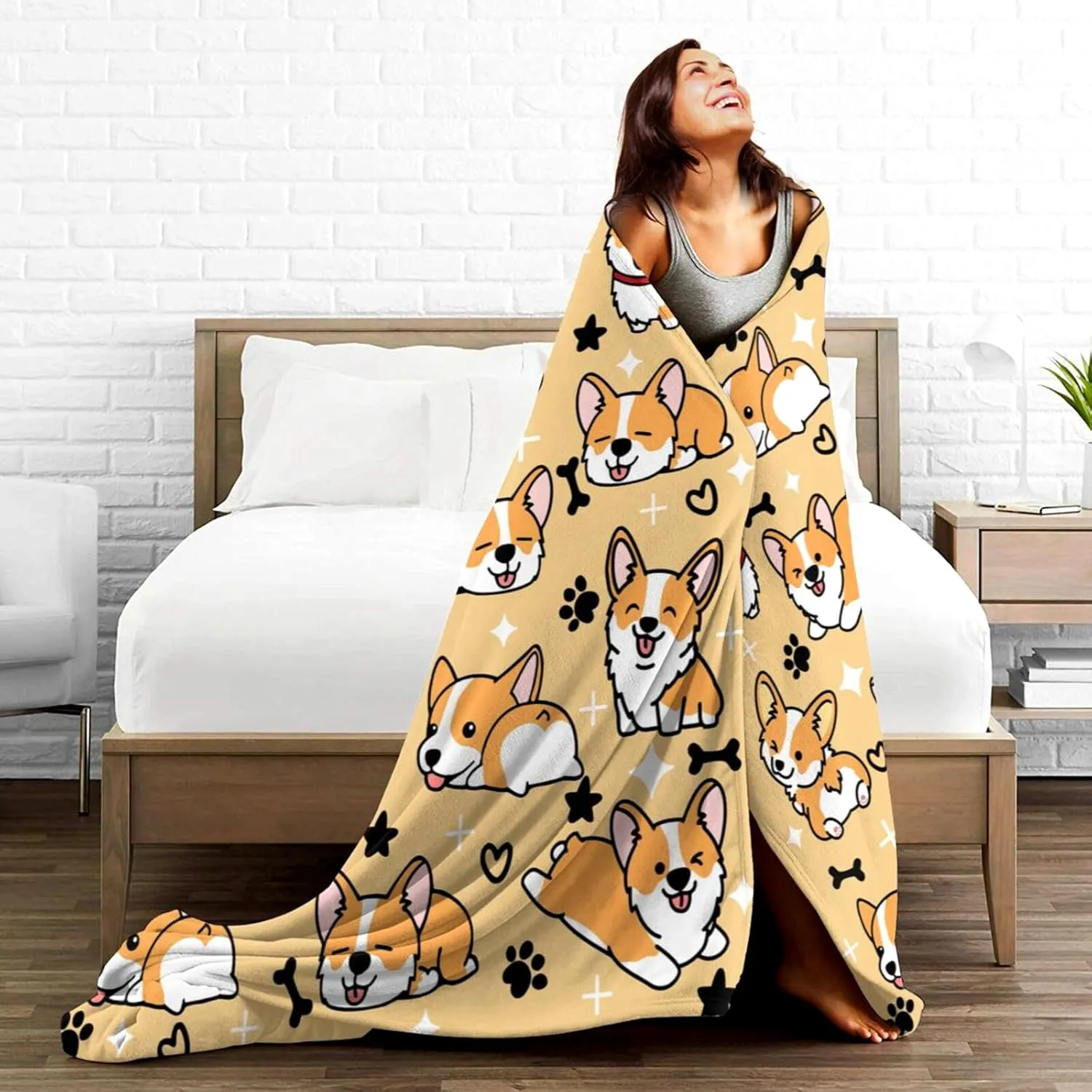 Cute Corgi Blanket Bedding Soft Lightweight Flannel Throw Blankets for Kids Adults Bedroom Living Room Sofa Gifts 50"X40"