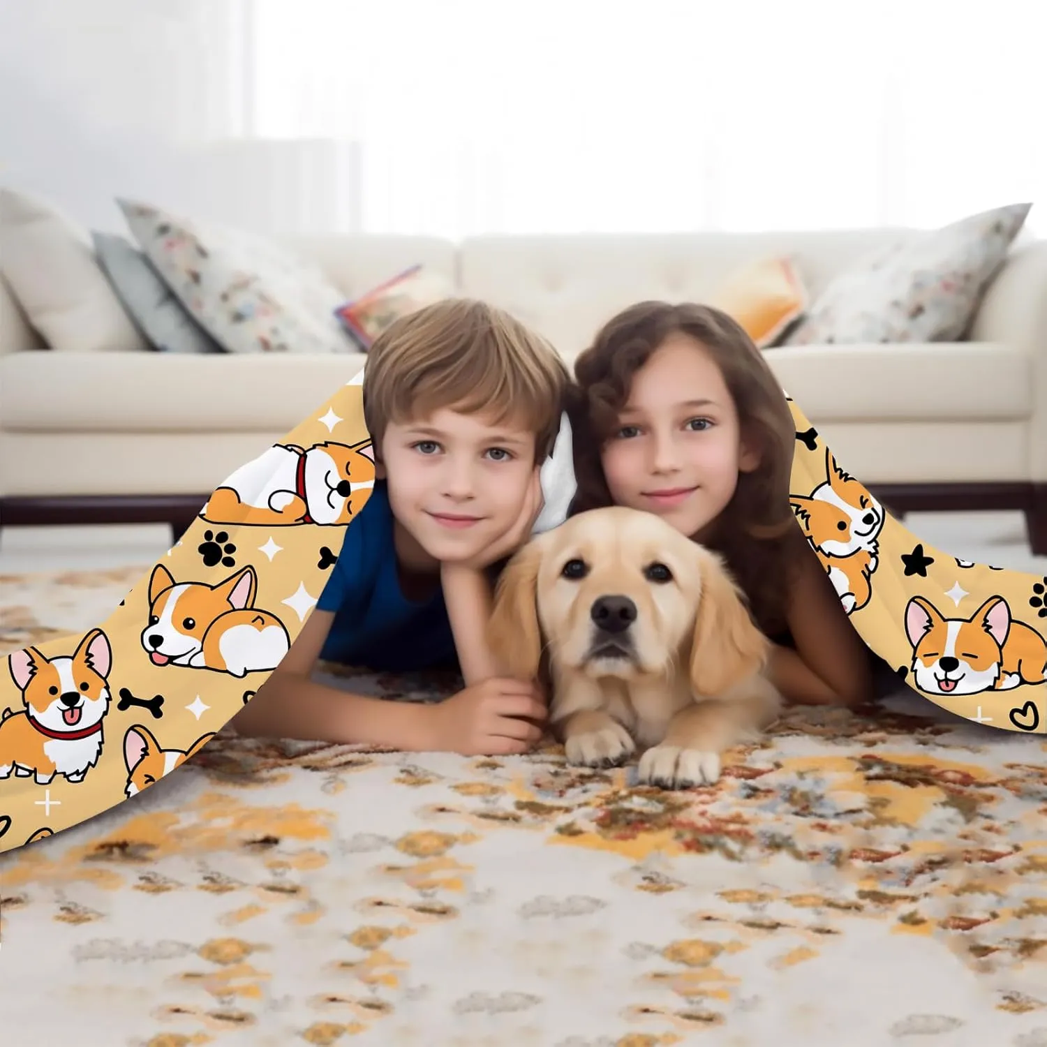 Cute Corgi Blanket Bedding Soft Lightweight Flannel Throw Blankets for Kids Adults Bedroom Living Room Sofa Gifts 50"X40"