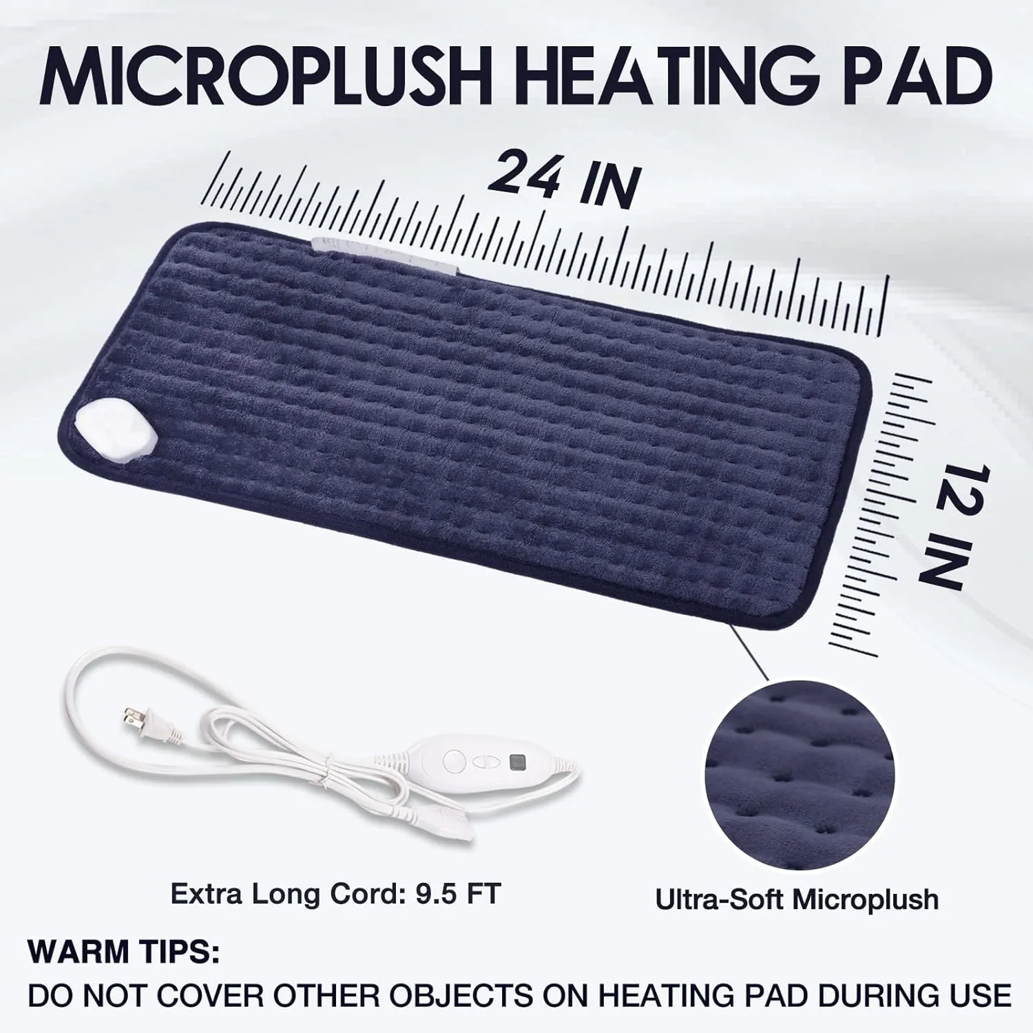 DAILYLIFE Heating Pad for Back Pain Relief, 12" x 24" Electric Heating Pads for Cramps, Back, Shoulder and Neck with 6 Heat Settings, Fast-Heating Technology, Auto Shut Off, UL Certification, Blue