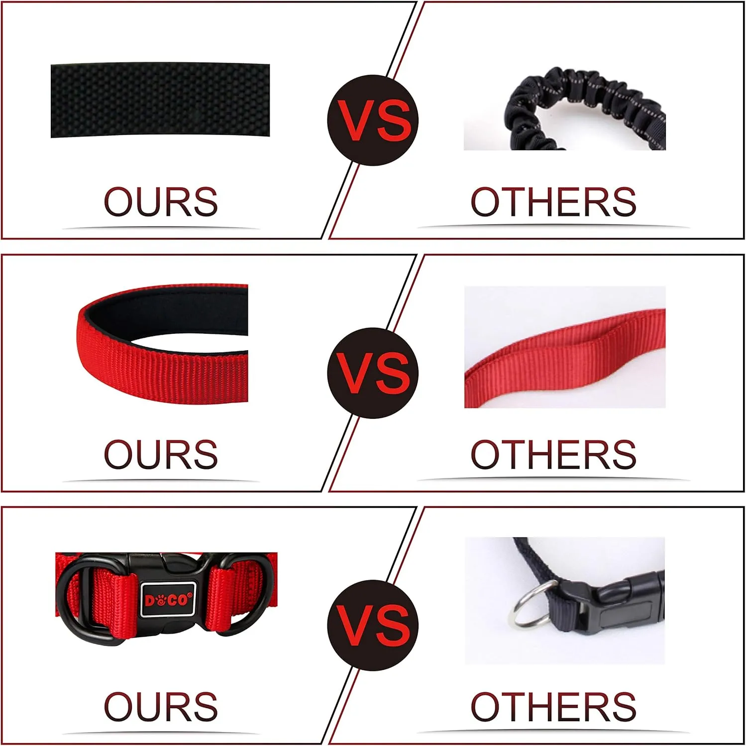 DOCO Heavy Duty Adjustable Nylon Dog Collar with Double D-Rings and Shock Absorbing Short Traffic Bungee Leash 22 with Neoprene Handle - Collar and Leash Set for Large and X-Large Dogs