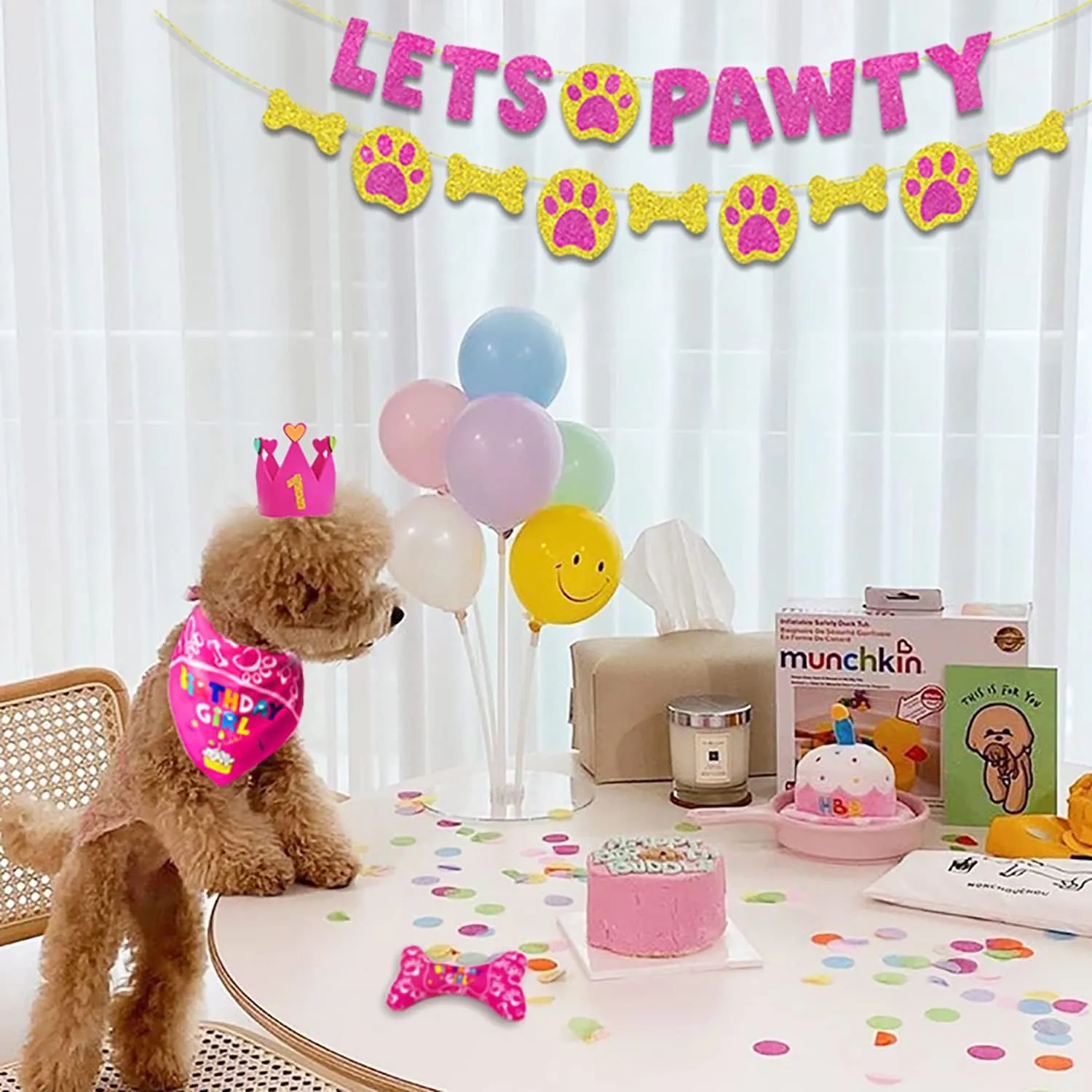 Dog Birthday Boy Bandana Hat Toy Set Pet Happy Birthday Party Supplies Triangle Bibs with Cute Bone Dog Birthday Scarf Accessories and Decoration for Doggy Large Dog - (Small Pink)