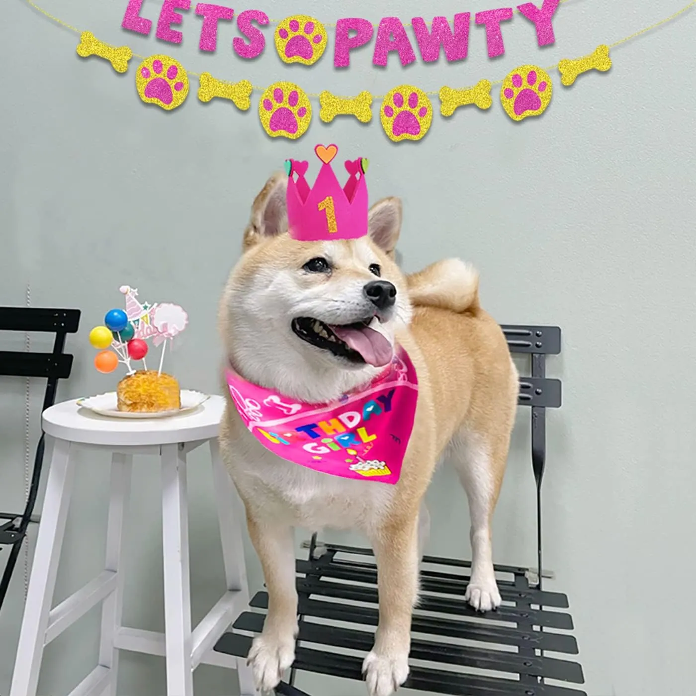 Dog Birthday Boy Bandana Hat Toy Set Pet Happy Birthday Party Supplies Triangle Bibs with Cute Bone Dog Birthday Scarf Accessories and Decoration for Doggy Large Dog - (Small Pink)