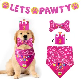 Dog Birthday Boy Bandana Hat Toy Set Pet Happy Birthday Party Supplies Triangle Bibs with Cute Bone Dog Birthday Scarf Accessories and Decoration for Doggy Large Dog - (Small Pink)