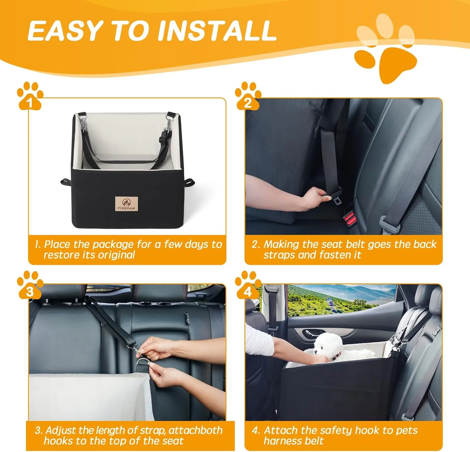Dog Car Seat for Medium Dogs 35lbs, Booster With Storage Pockets and Safety Belt, Detachable and Washable Travel Bed, Black Elevated Pet Seat