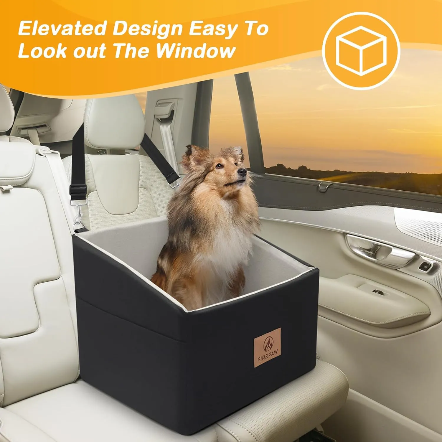 Dog Car Seat for Medium Dogs 35lbs, Booster With Storage Pockets and Safety Belt, Detachable and Washable Travel Bed, Black Elevated Pet Seat