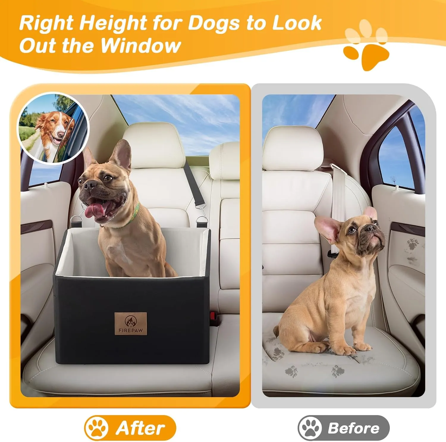 Dog Car Seat for Medium Dogs 35lbs, Booster With Storage Pockets and Safety Belt, Detachable and Washable Travel Bed, Black Elevated Pet Seat