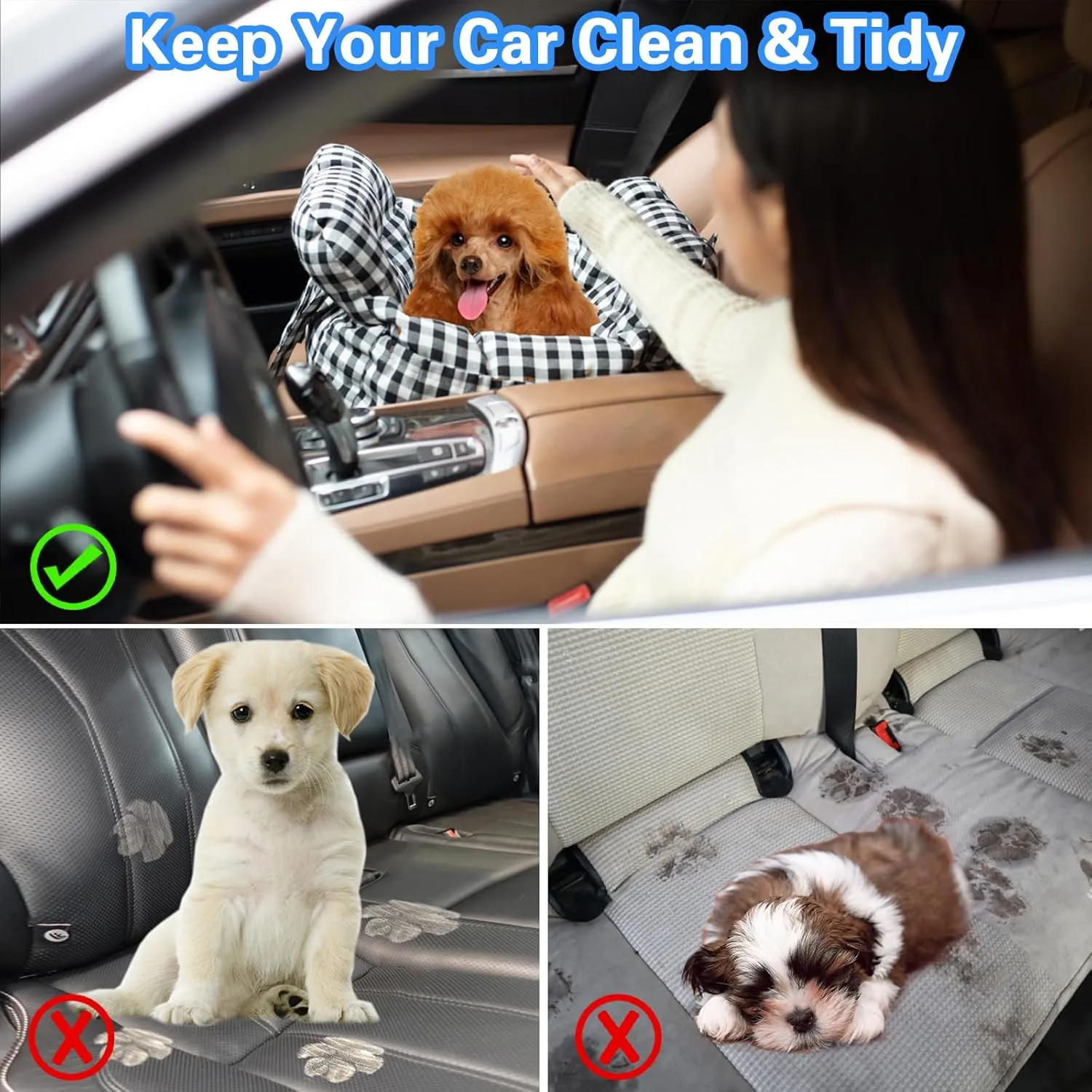 Dog Car Seat for Small Dogs, Portable Puppy Car Seat of Easy Installation, Fashionable Pet Carrier Bag with Large Pockets, Machine Washable Dog Booster Seat (Striped Blue)
