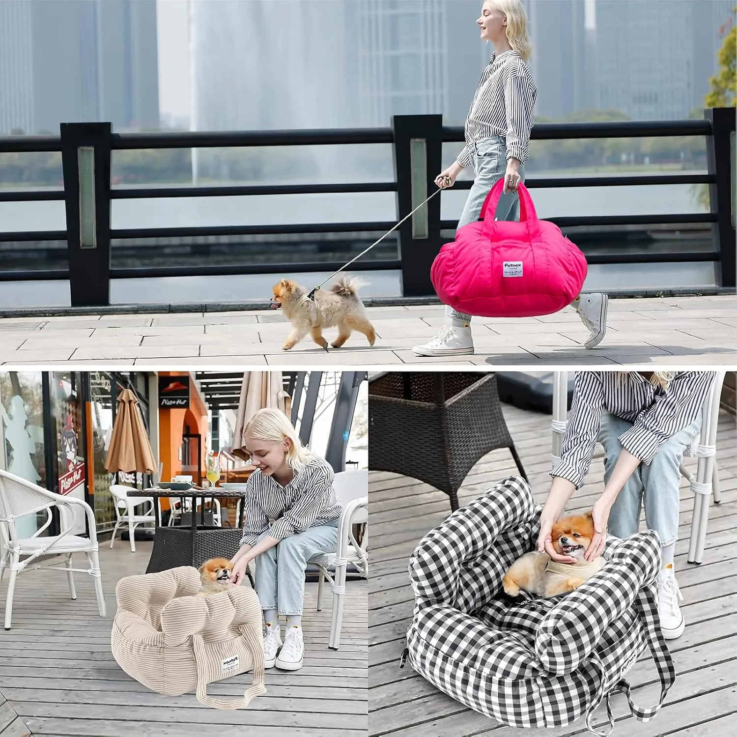 Dog Car Seat for Small Dogs, Portable Puppy Car Seat of Easy Installation, Fashionable Pet Carrier Bag with Large Pockets, Machine Washable Dog Booster Seat (Striped Blue)
