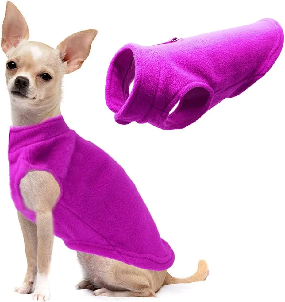 Dog Fleece Vest Soft Winter Jacket Sweater with D-Ring Leash Cold Weather Coat Hoodie for Small Medium Large Dogs Purple Small
