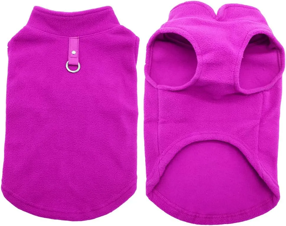 Dog Fleece Vest Soft Winter Jacket Sweater with D-Ring Leash Cold Weather Coat Hoodie for Small Medium Large Dogs Purple Small