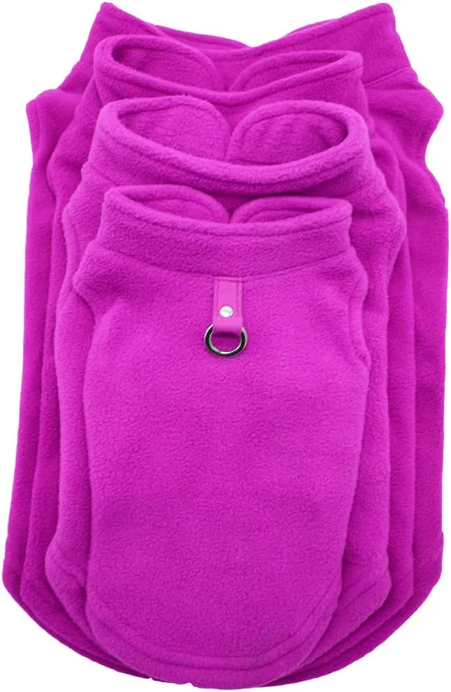 Dog Fleece Vest Soft Winter Jacket Sweater with D-Ring Leash Cold Weather Coat Hoodie for Small Medium Large Dogs Purple Small